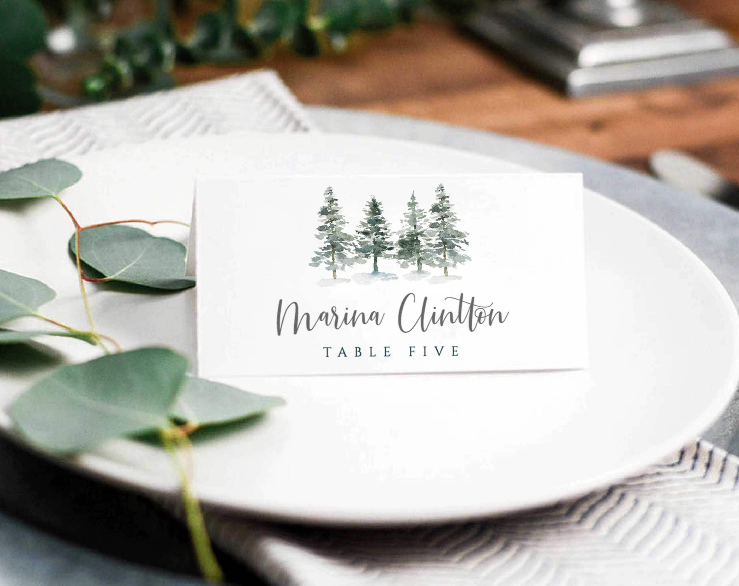 Pine Place Card Template, Winter Place Cards Template, Printable Wedding  Place Cards, Winter Escort Cards, Place Card Wedding, Place Cards For Christmas Table Place Cards Template