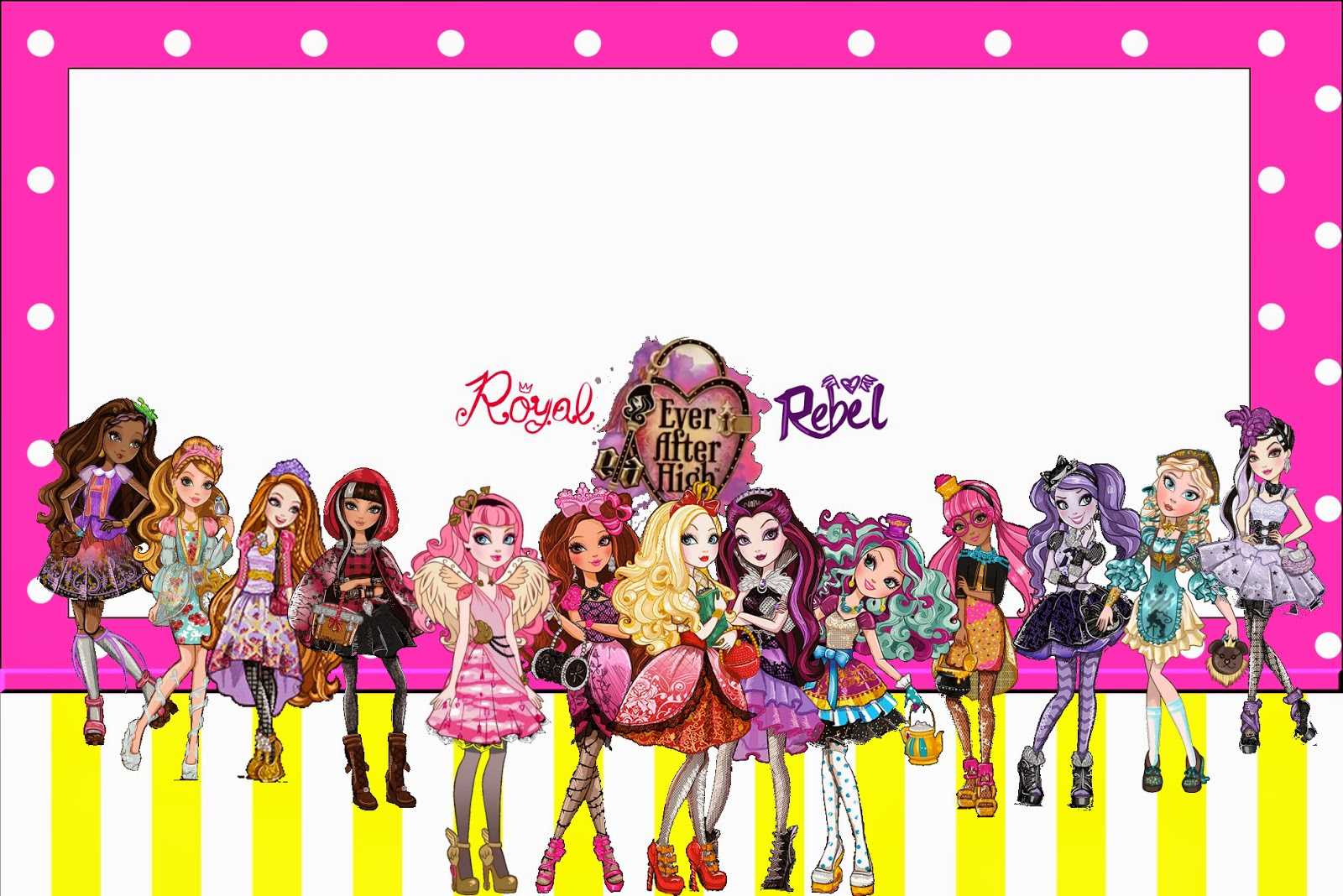 Pink And Yellow Ever After High: Free Printable Invitations Throughout Monster High Birthday Card Template