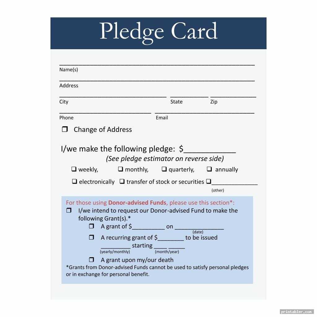 Pledge Card Template Printable - Printabler With Donation Card Template Free