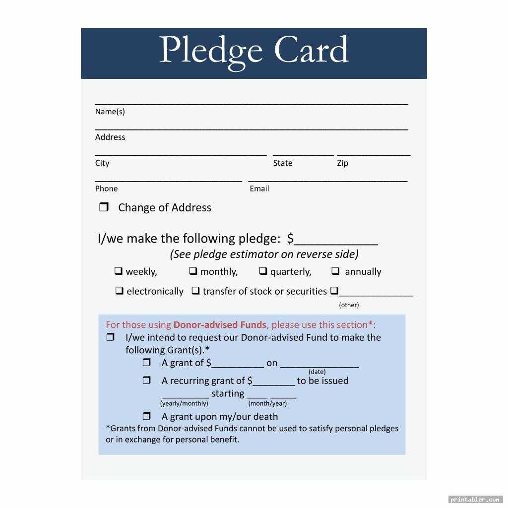 Pledge Card Template Printable - Printabler with regard to Free Pledge Card Template