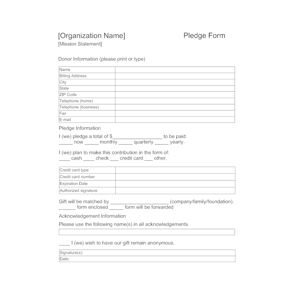 Pledge Form Sample – Karati.ald2014 In Free Pledge Card Template