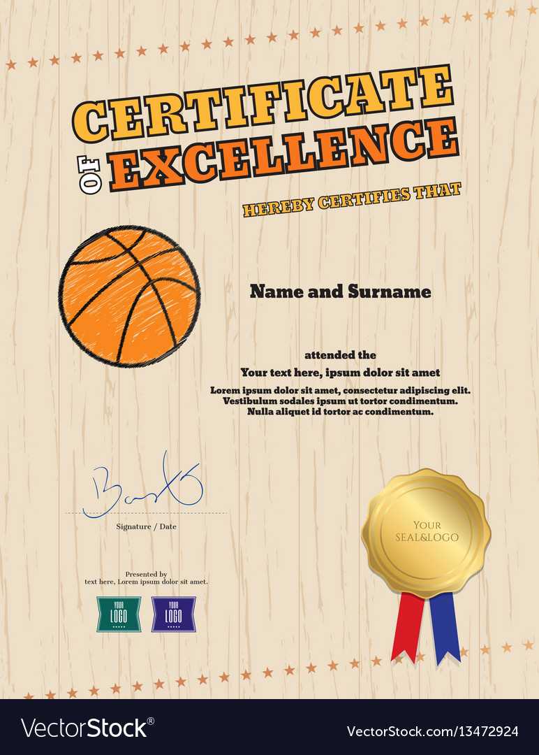 Portrait Certificate Of Excellence Template In Vector Image With Basketball Camp Certificate Template