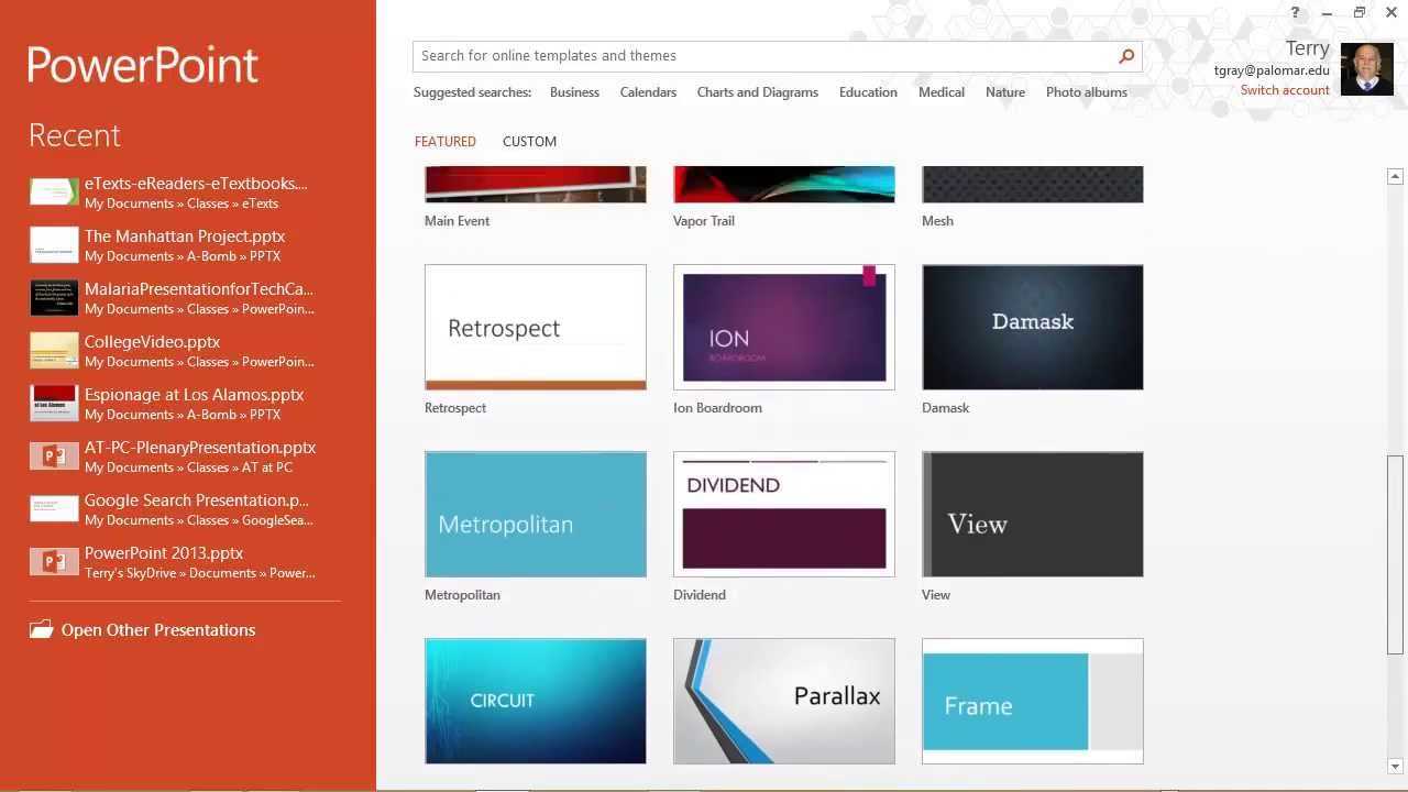 Powerpoint 2013: Templates, Themes &amp; The Start Screen intended for Powerpoint 2013 Template Location