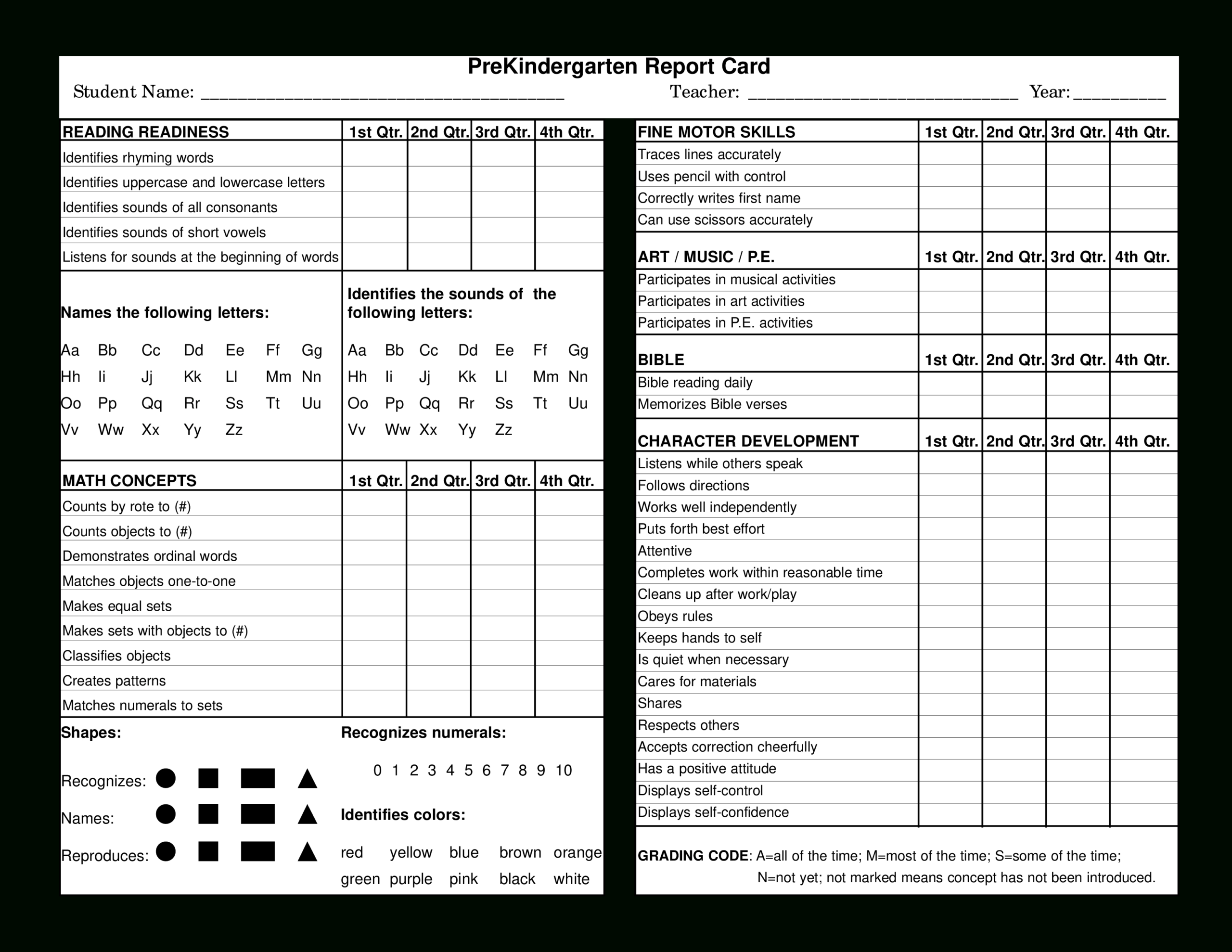 Preschool Report Card | Templates At Allbusinesstemplates With Regard To Character Report Card Template