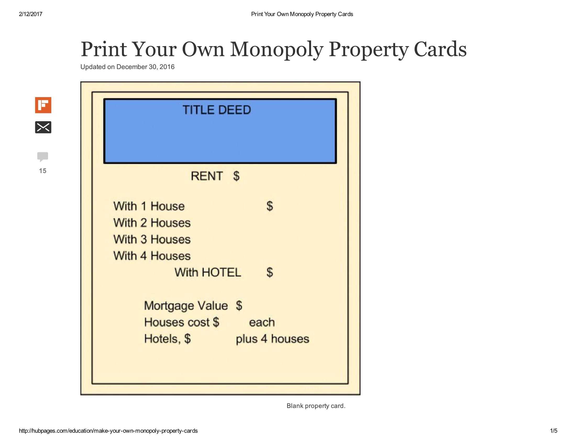 Print Your Own Monopoly Property Cards Document Pages 1 - 5 Within Monopoly Property Cards Template