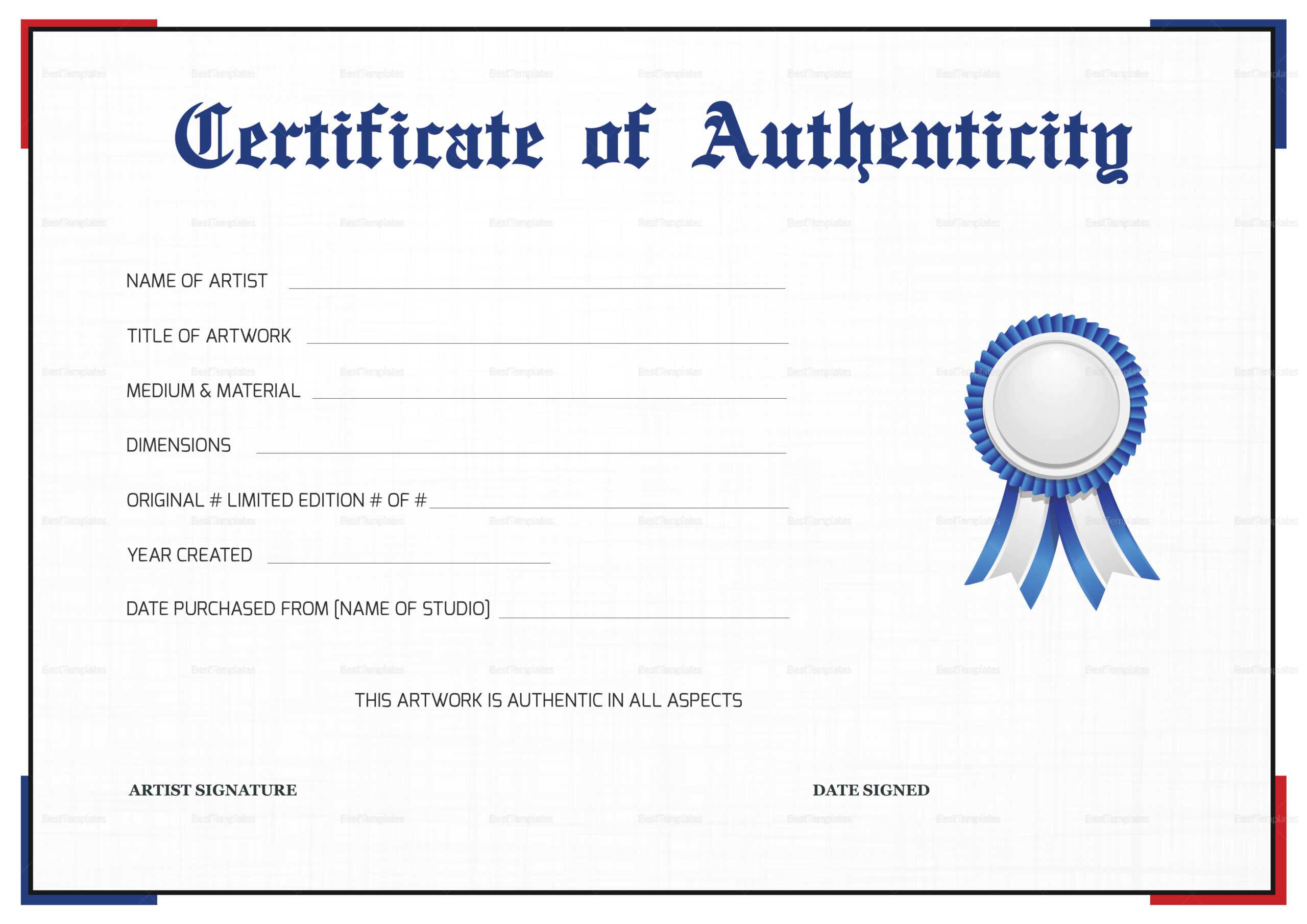 Printable Certificate Of Authenticity That Are Gorgeous Throughout Certificate Of Authenticity Template