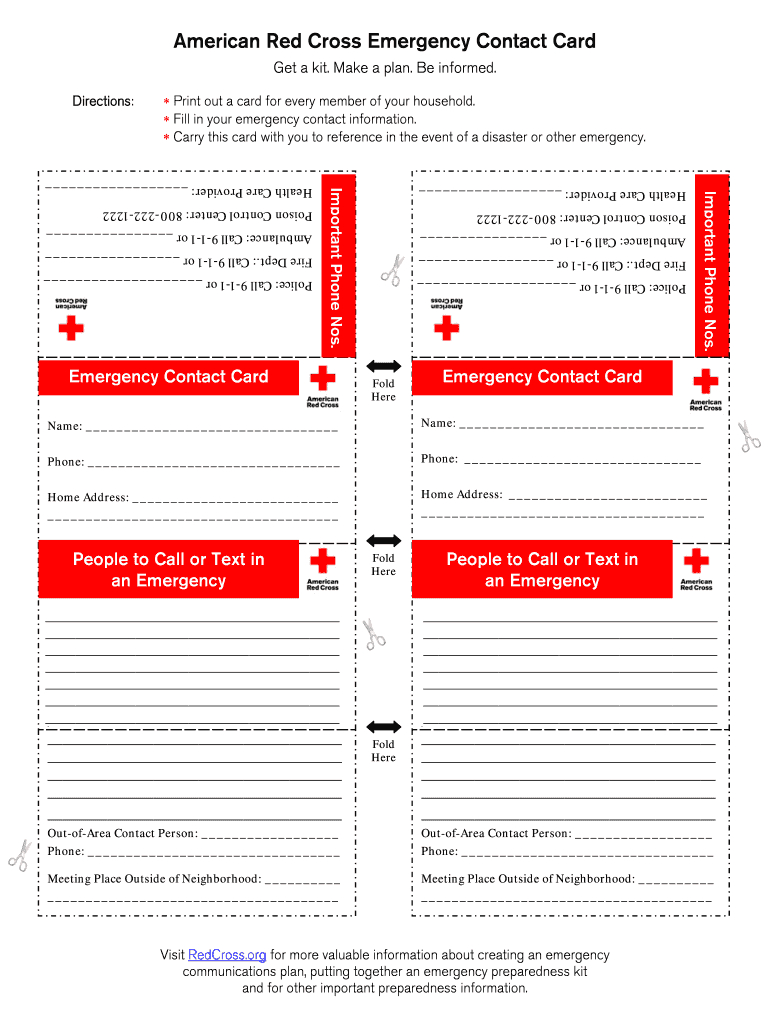 Printable Emergency Card Template - Fill Online, Printable with Emergency Contact Card Template