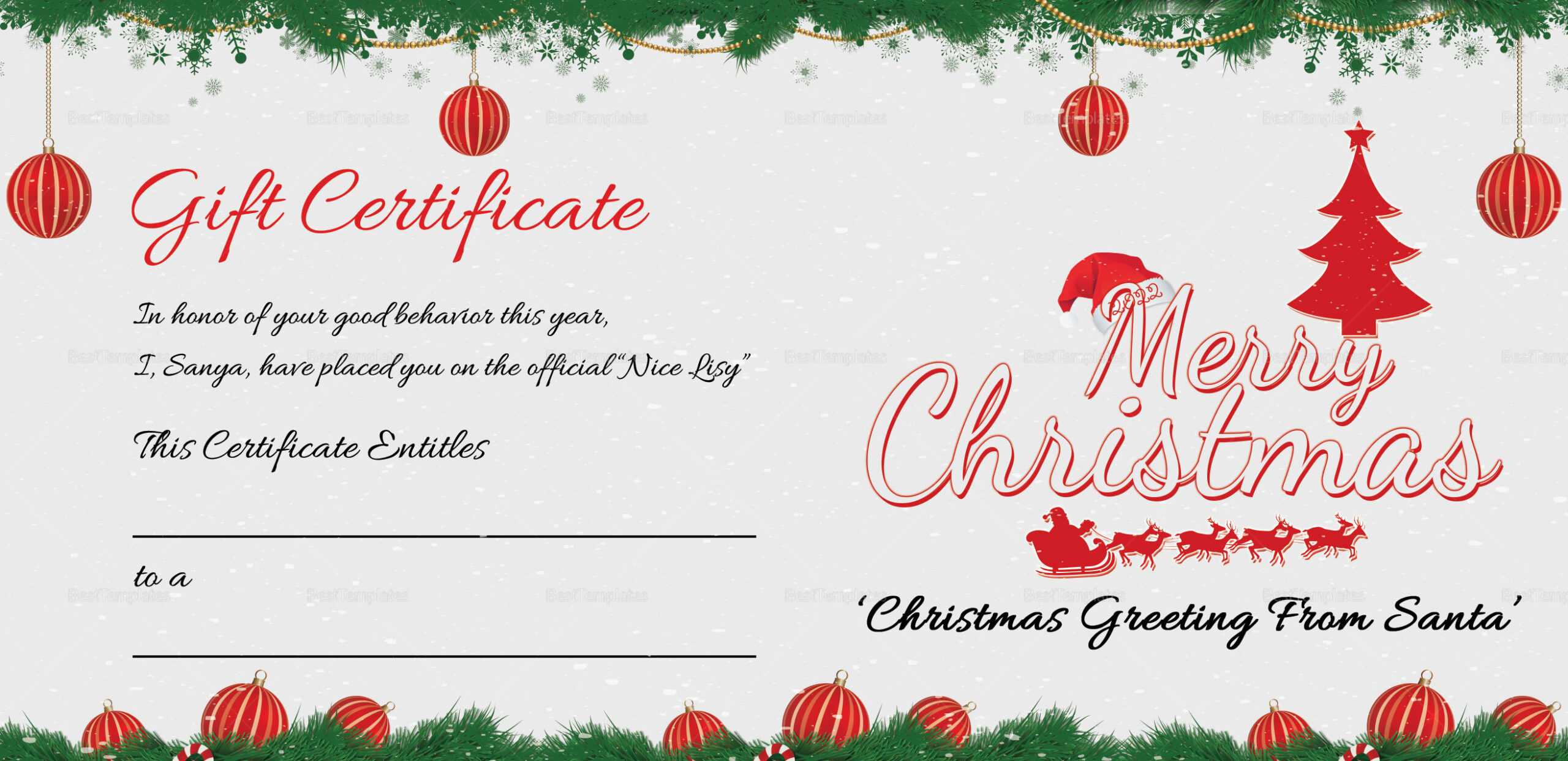Printable Merry Christmas Gift Certificate Regarding Merry Christmas Gift Certificate Templates