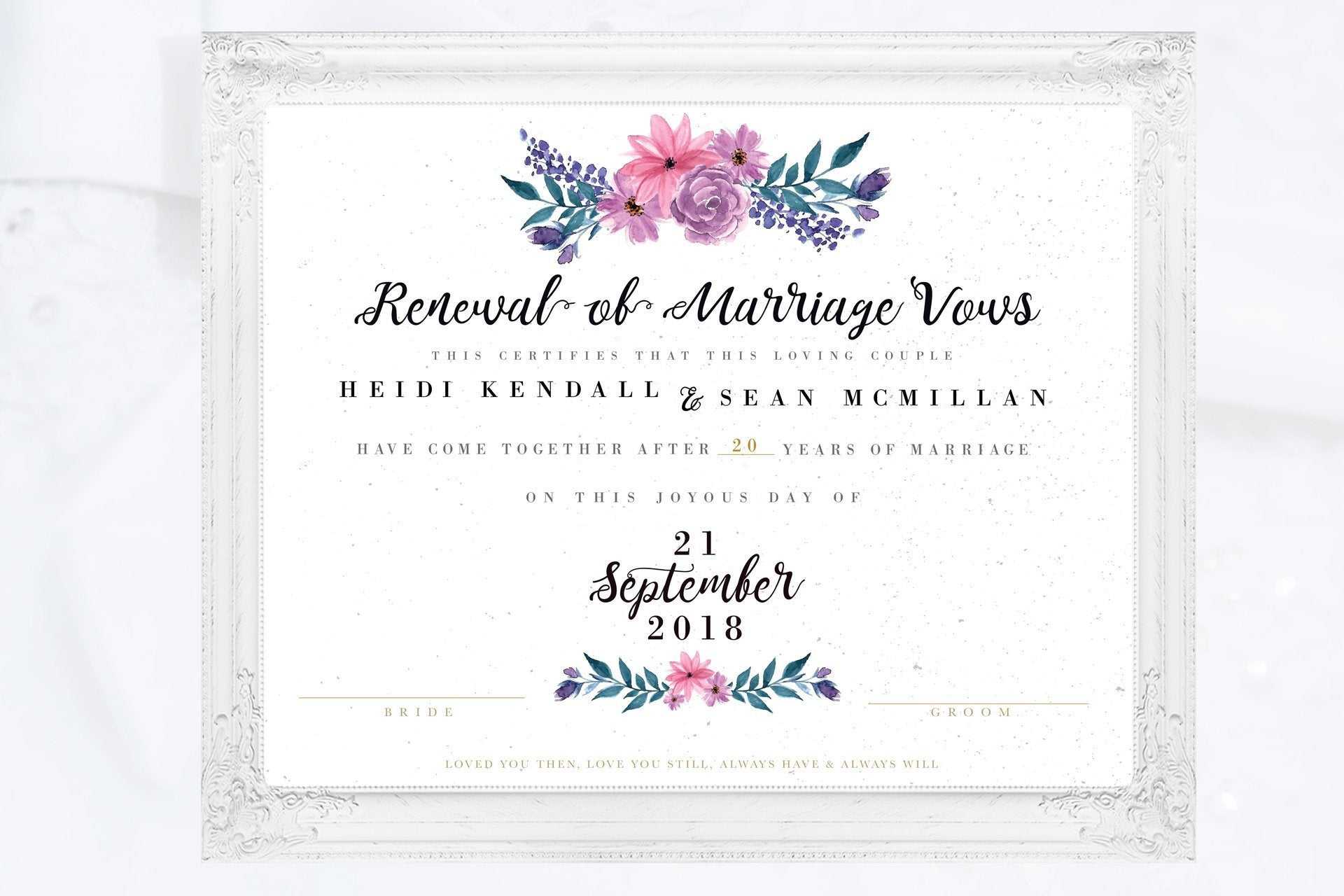 Printable | Vow Renewal Certificate, Marriage Certificate, Vow Renewal  Sign, Renew Vows Certificate, Renewal Of Marriage, Marriage Renewal With Blank Marriage Certificate Template