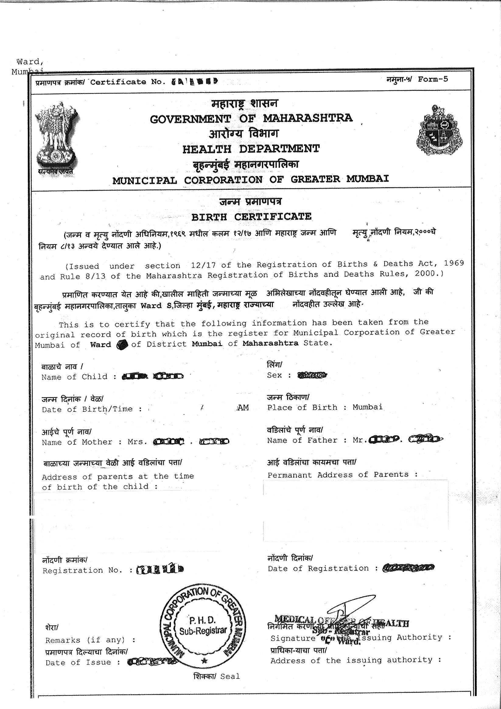 Procedure To Get Birth Certificate From Bmc (Mcgm) Mumbai For Baby Death Certificate Template