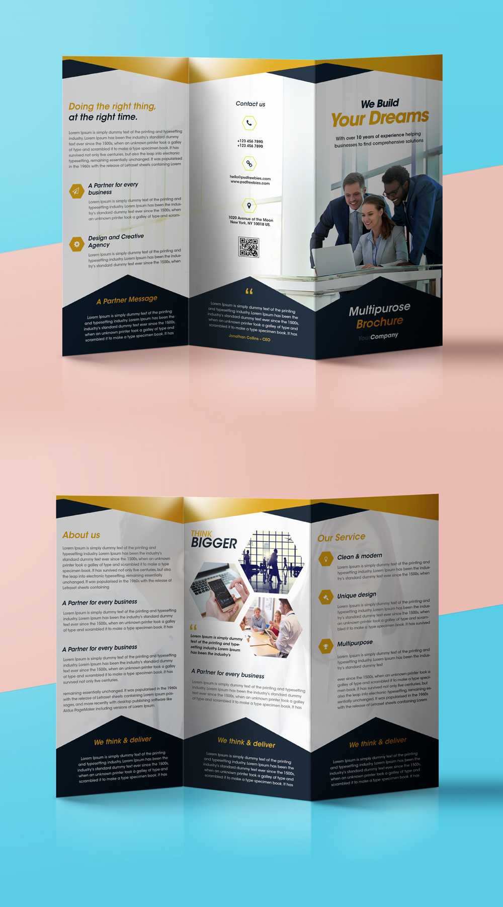 Professional Corporate Tri Fold Brochure Free Psd Template In Free Three Fold Brochure Template