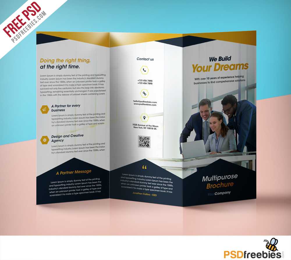 Professional Corporate Tri Fold Brochure Free Psd Template Regarding Three Panel Brochure Template
