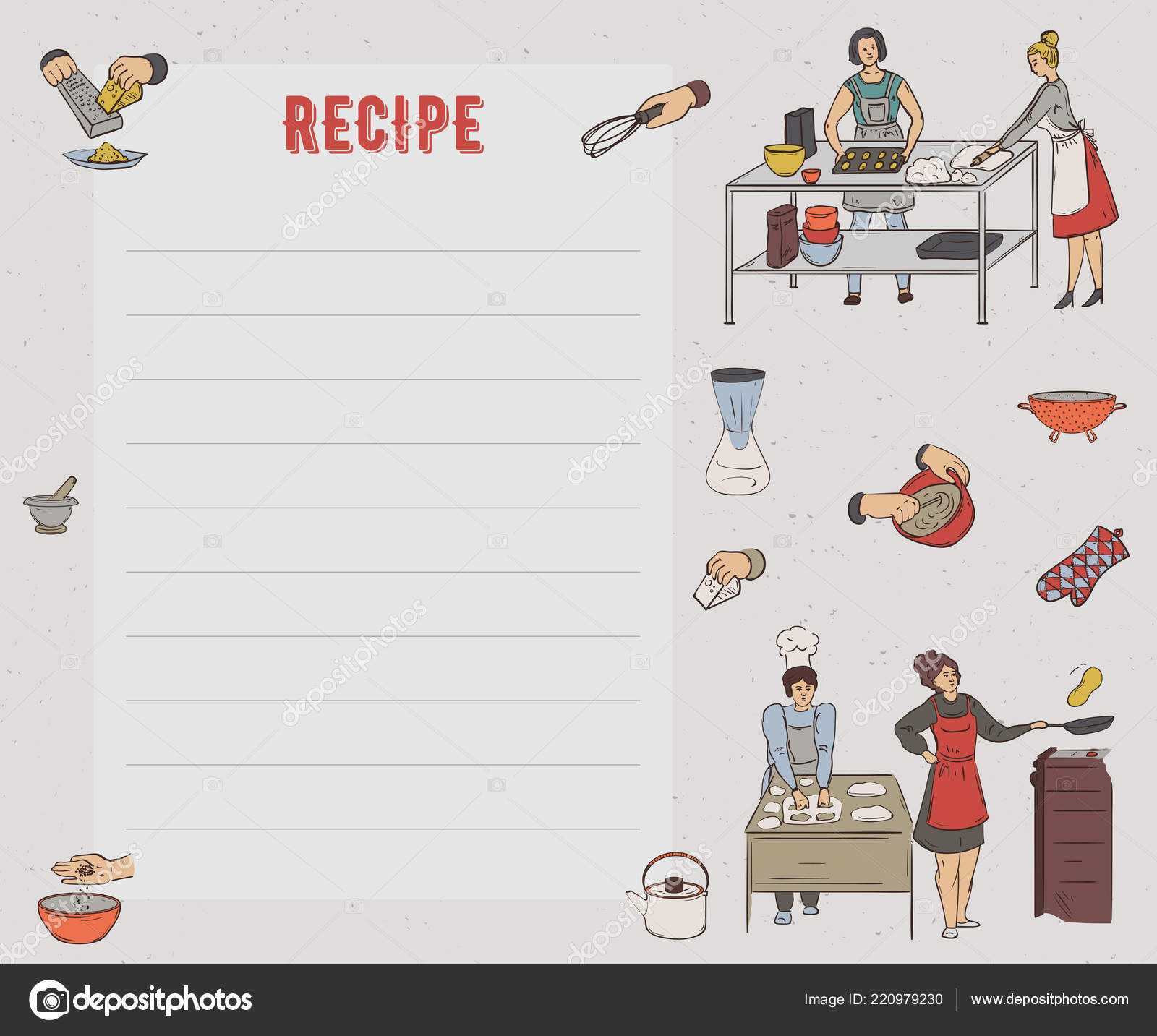 Recipe Card Cookbook Page Design Template People Preparing With Restaurant Recipe Card Template