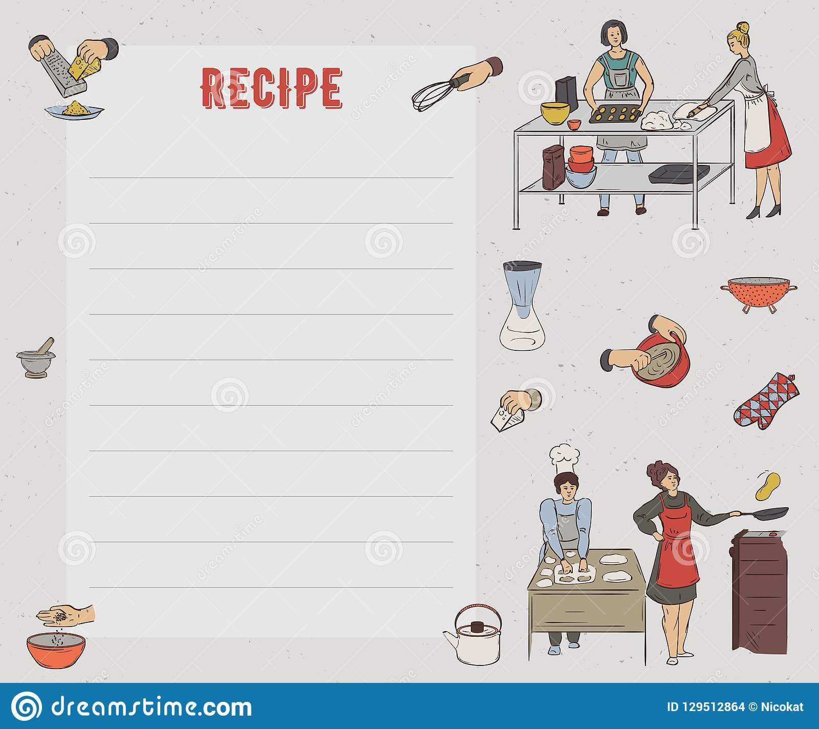 Recipe Card. Cookbook Page. Design Template With People With Recipe Card Design Template