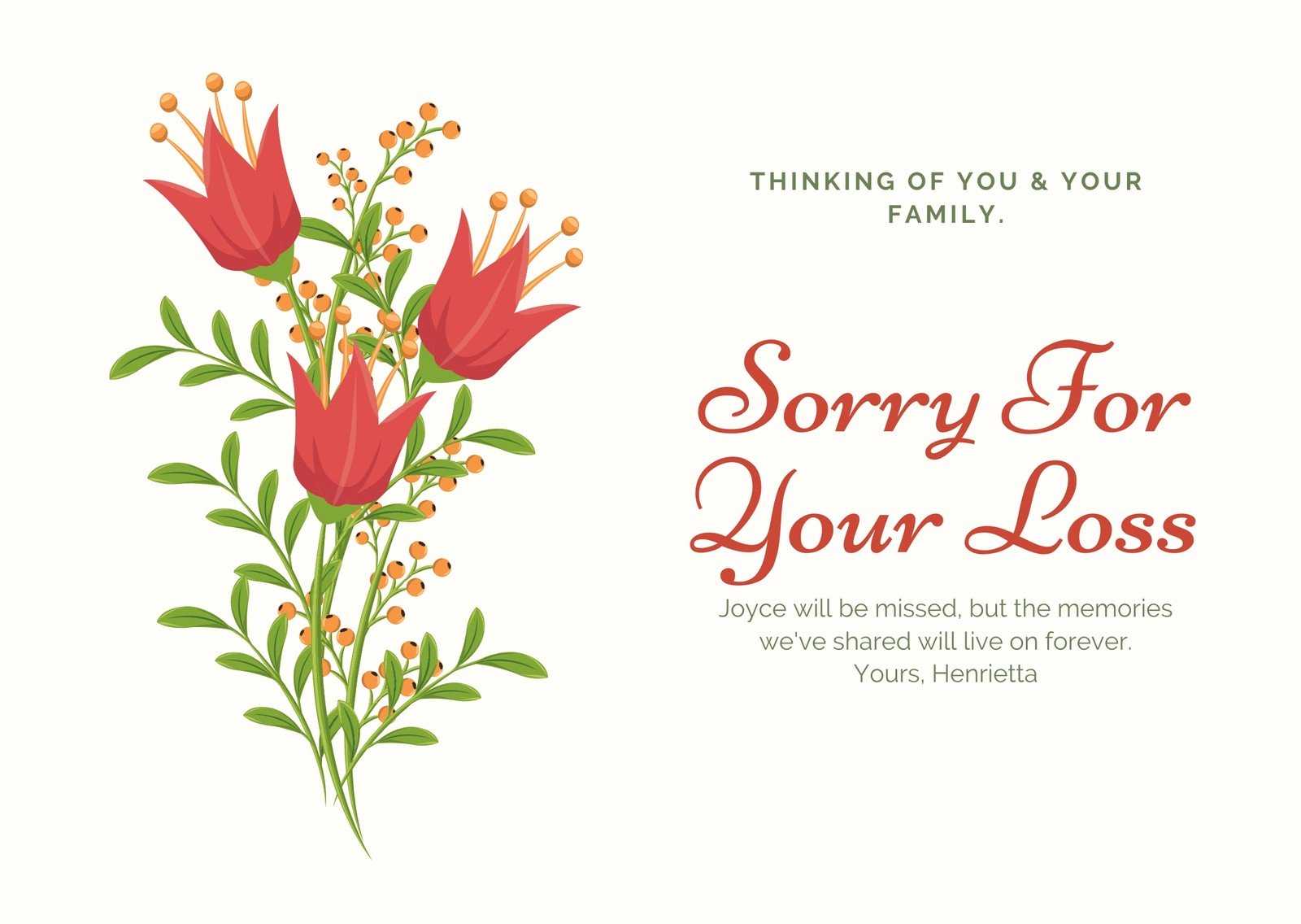 Red And Green Illustrated Flower Sympathy Card – Templates Intended For Sympathy Card Template