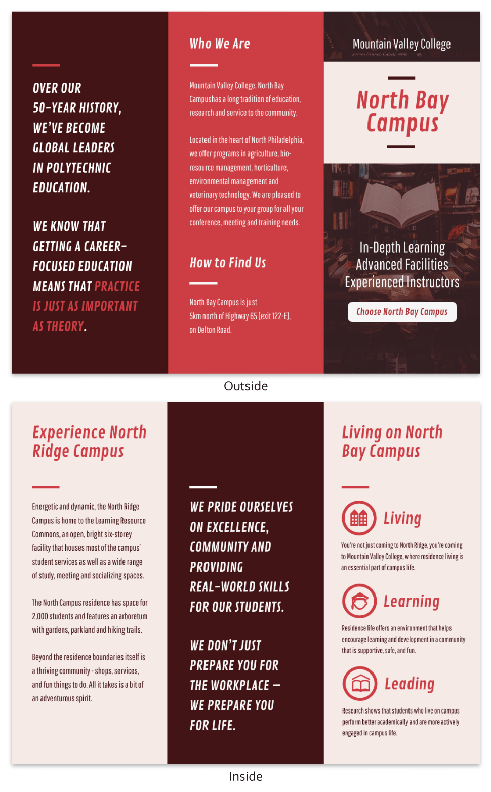 Red College Campus Tri Fold Brochure Template With Tri Fold School Brochure Template
