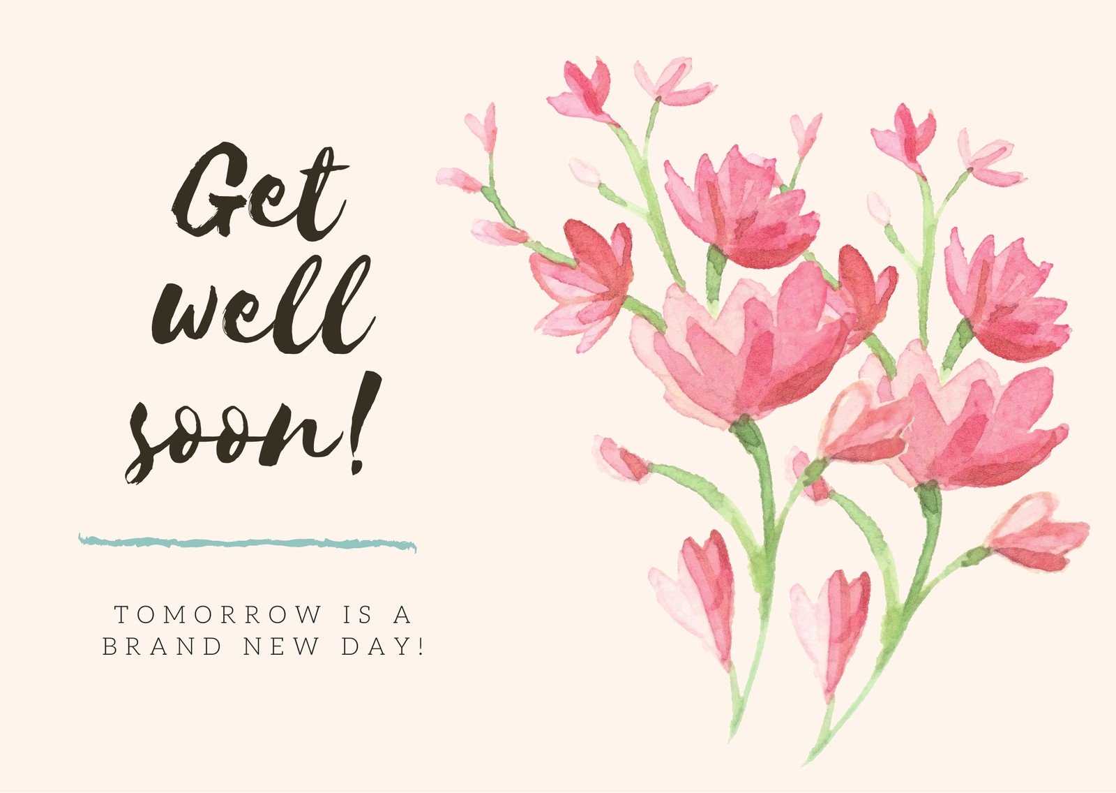 Red Flowers Get Well Soon Card – Templatescanva For Get Well Card Template