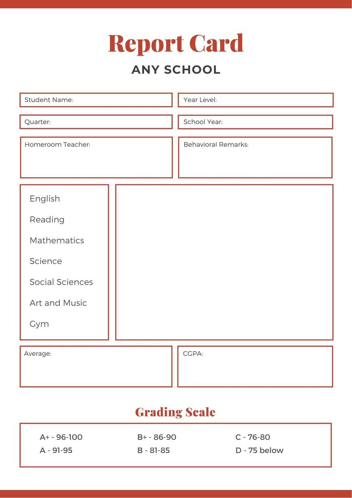 Red Middle School Report Card – Templatescanva Within Middle School Report Card Template
