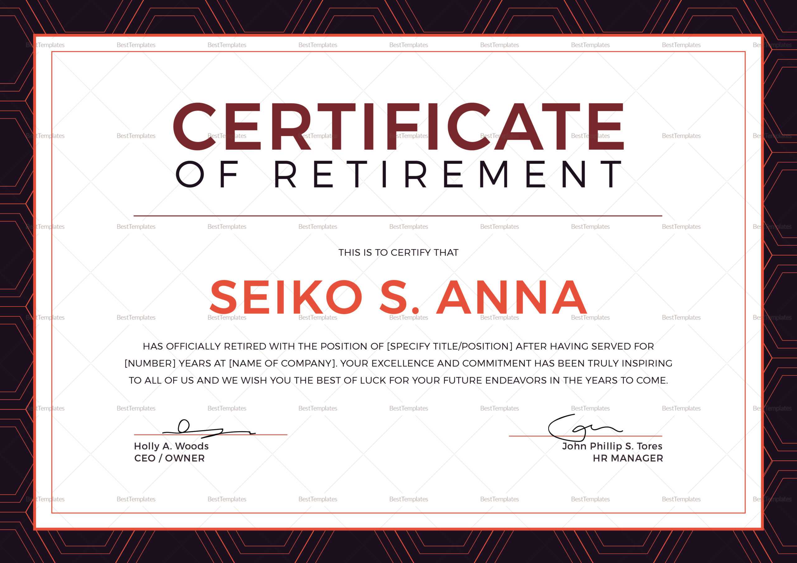 Retirement Certificate Template Inside Retirement Certificate Template