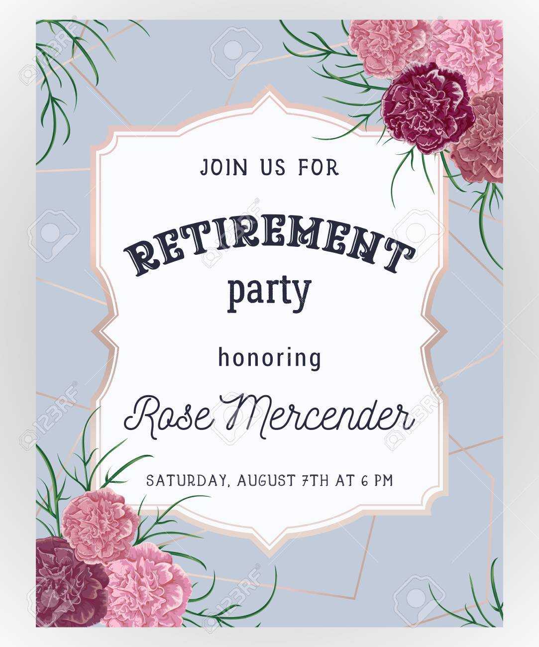 Retirement Party Invitation. Design Template With Rose Gold Polygonal.. Intended For Retirement Card Template