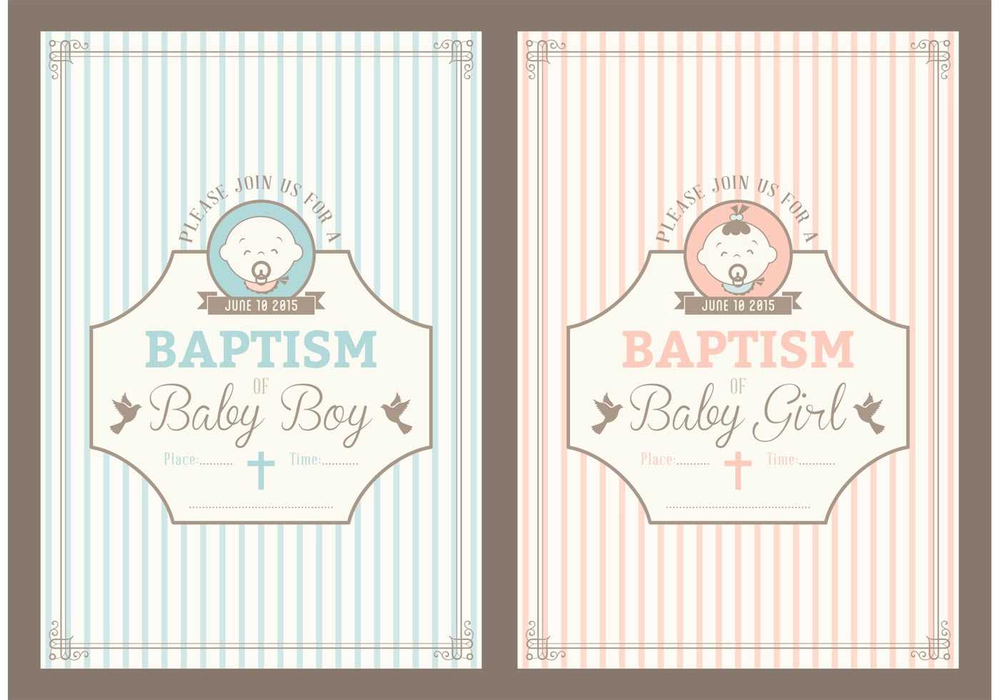 Retro Christening Invitation Vector Cards - Download Free Throughout Free Christening Invitation Cards Templates