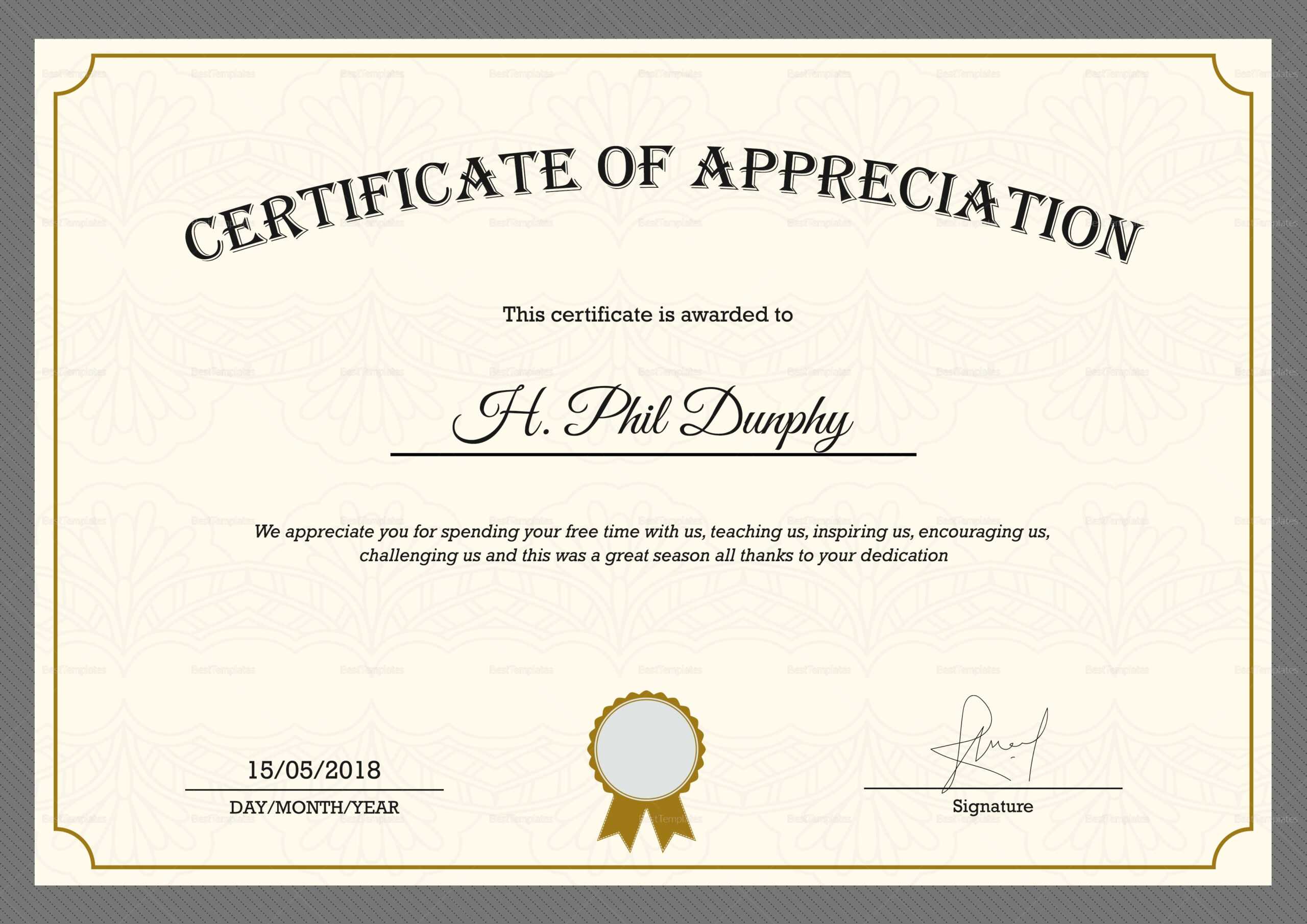 Sample Company Appreciation Certificate Template Within For Thanks Certificate Template