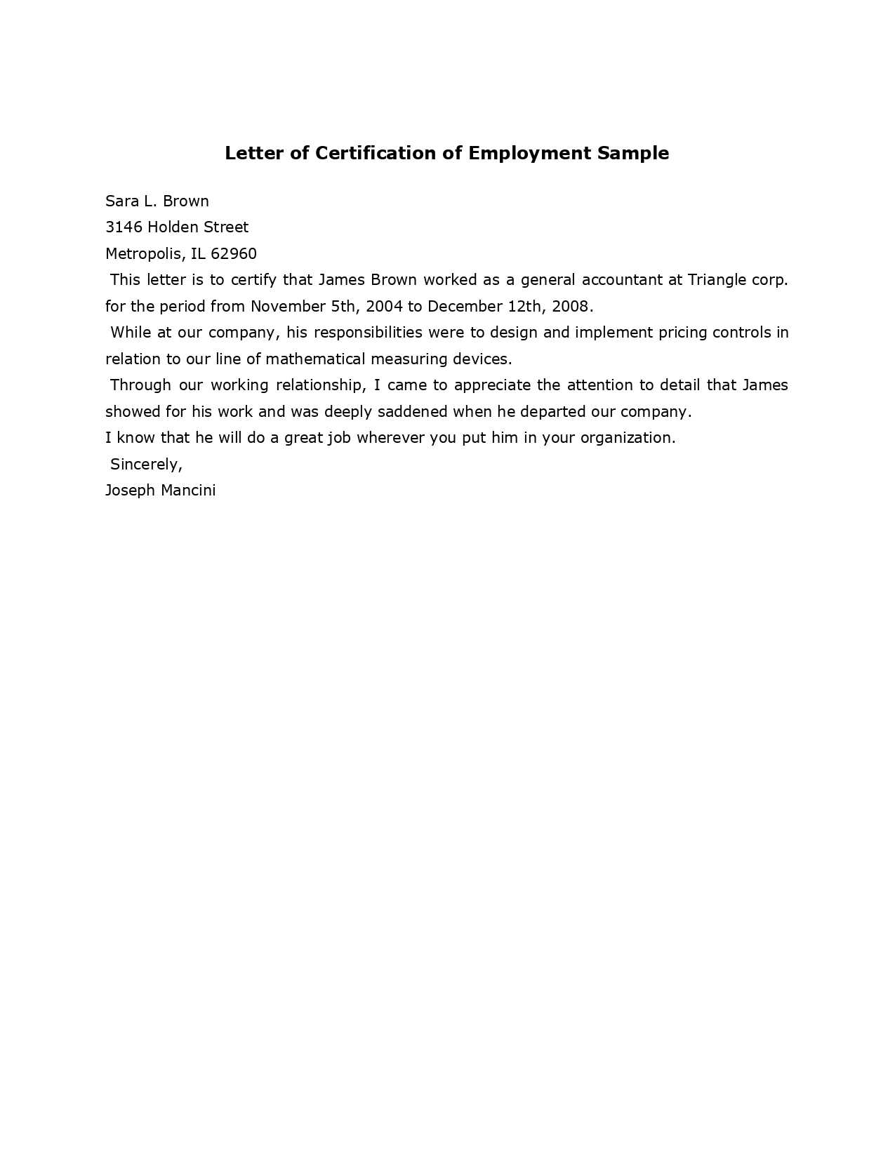 Sample Employment Certificate From Employer - Google Docs Pertaining To Template Of Certificate Of Employment