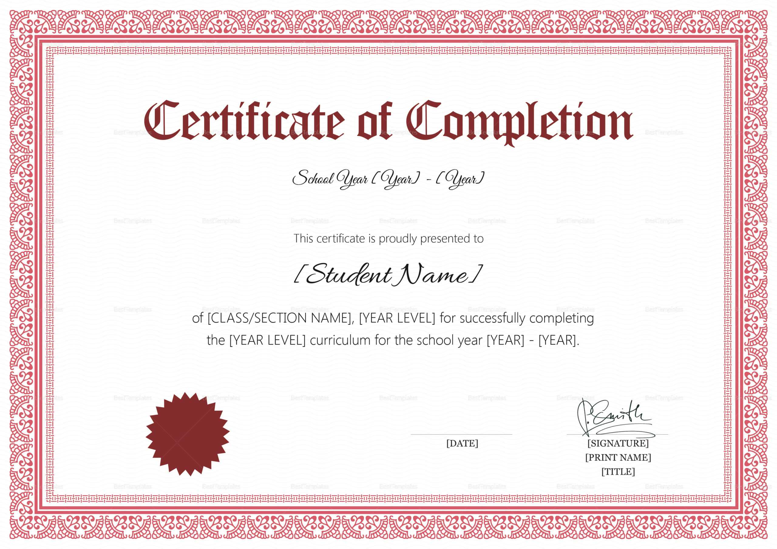 School Completion Certificate Template In Certificate Templates For School