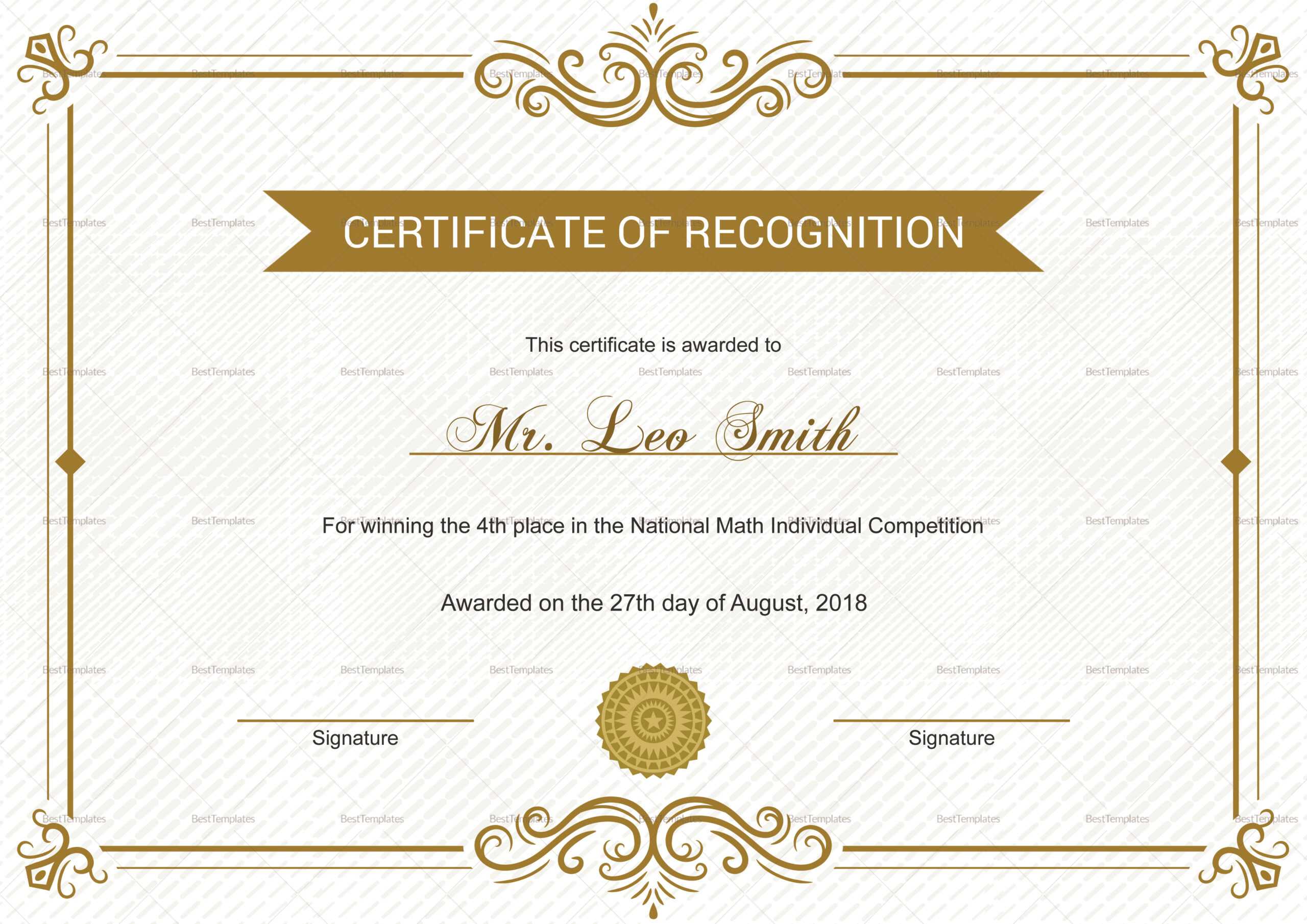 School Recognition Certificate Template In Certificate Templates For School