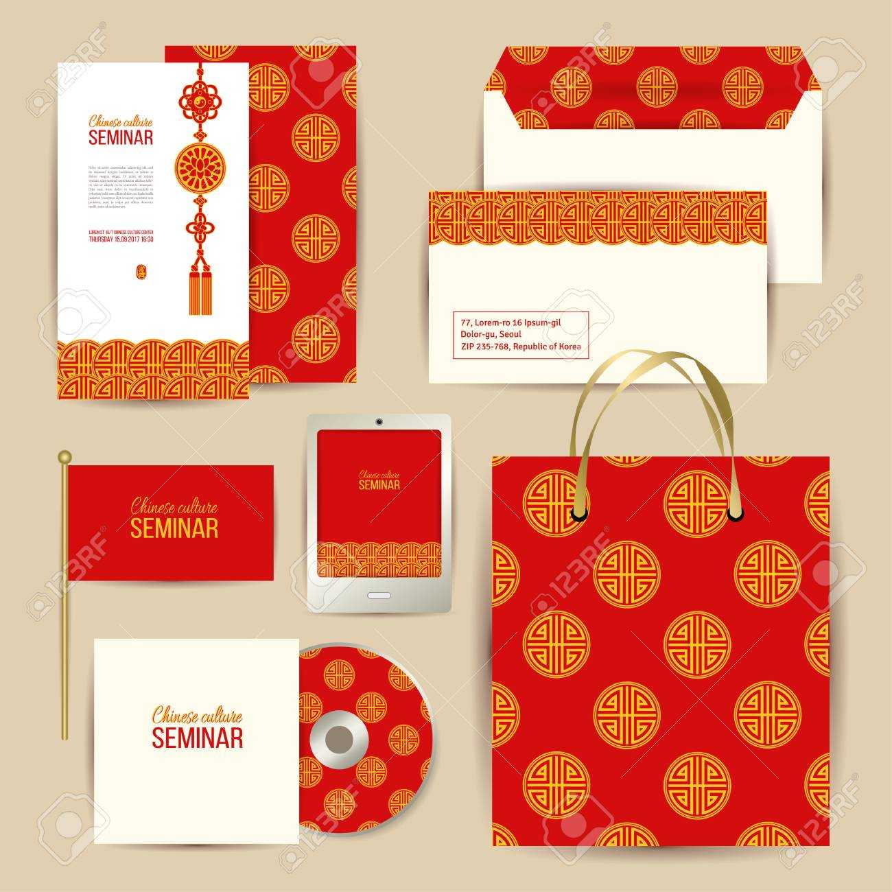 Set Of Corporate Greeting Or Invitation Card Template With Oriental.. With Regard To Seminar Invitation Card Template