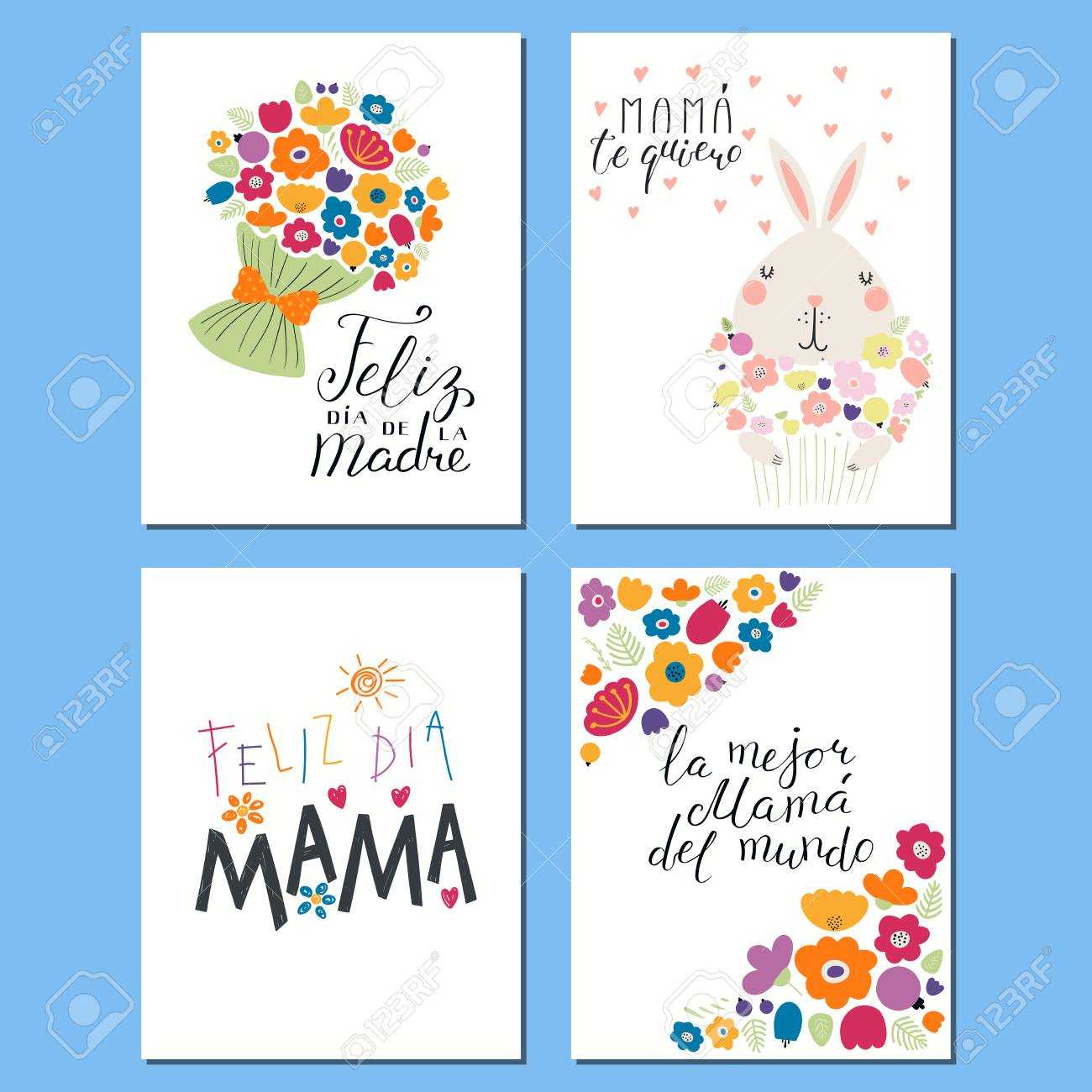 Set Of Mother's Day Cards Templates With Quotes In Spanish Throughout Mothers Day Card Templates