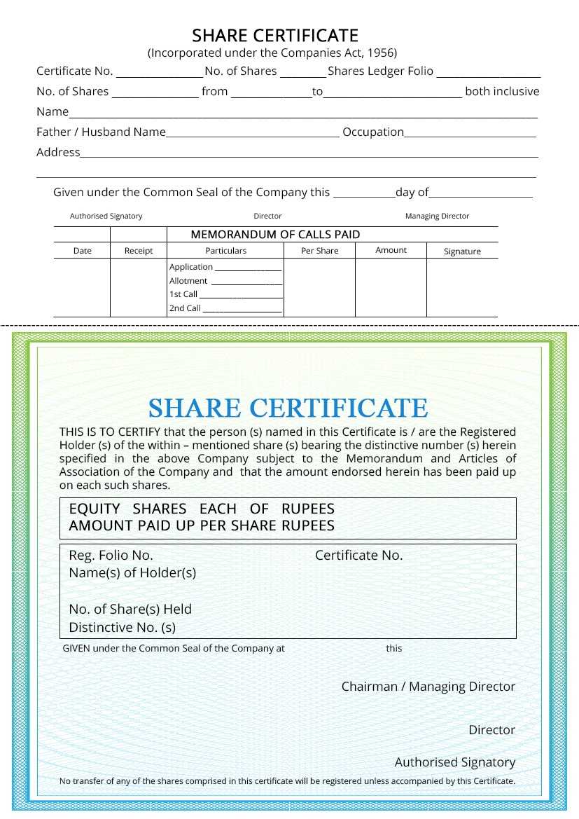 Share Certificate – Indiafilings Regarding Corporate Share Certificate Template