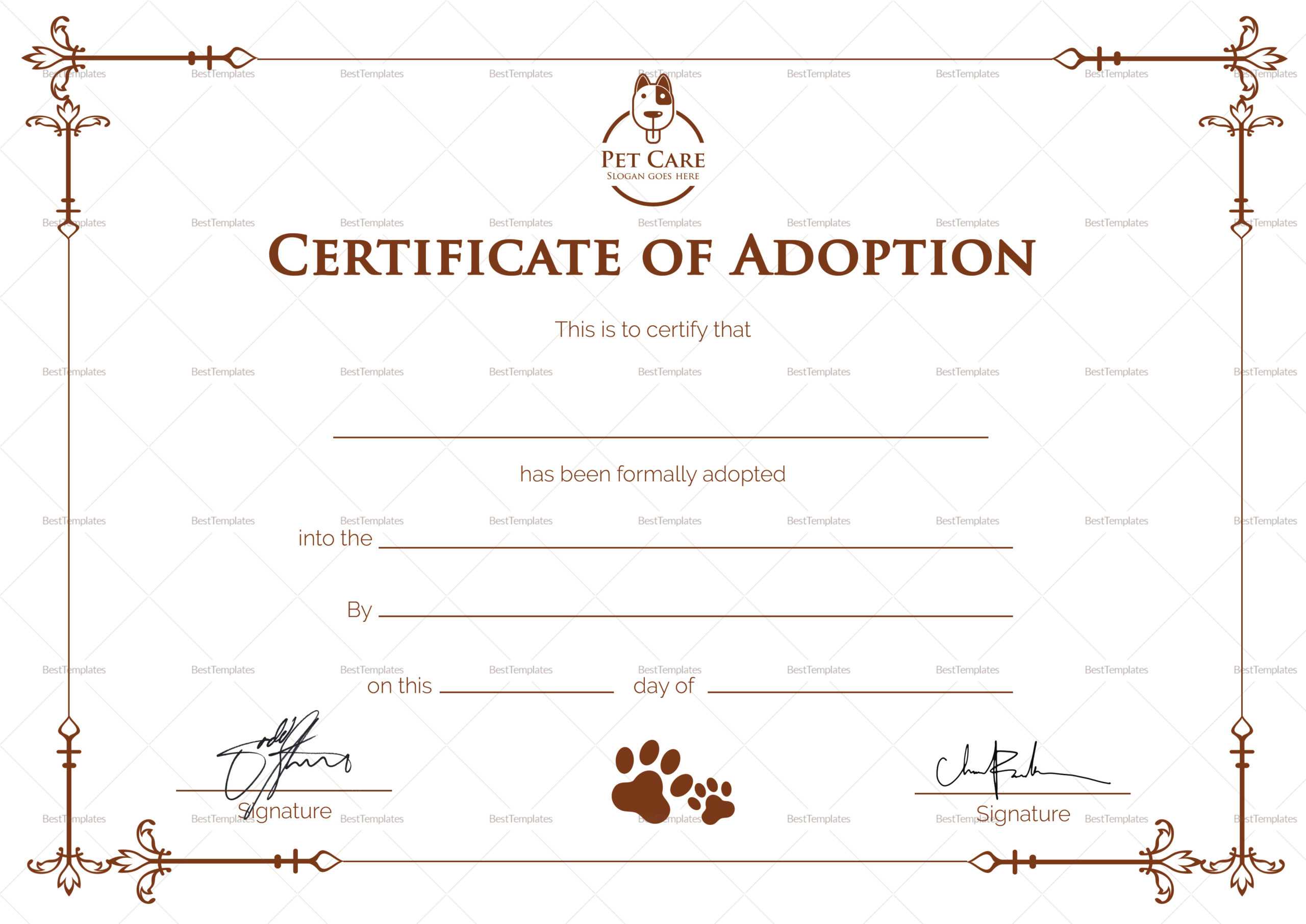 Simple Adoption Certificate Template Throughout Pet Adoption Certificate Template