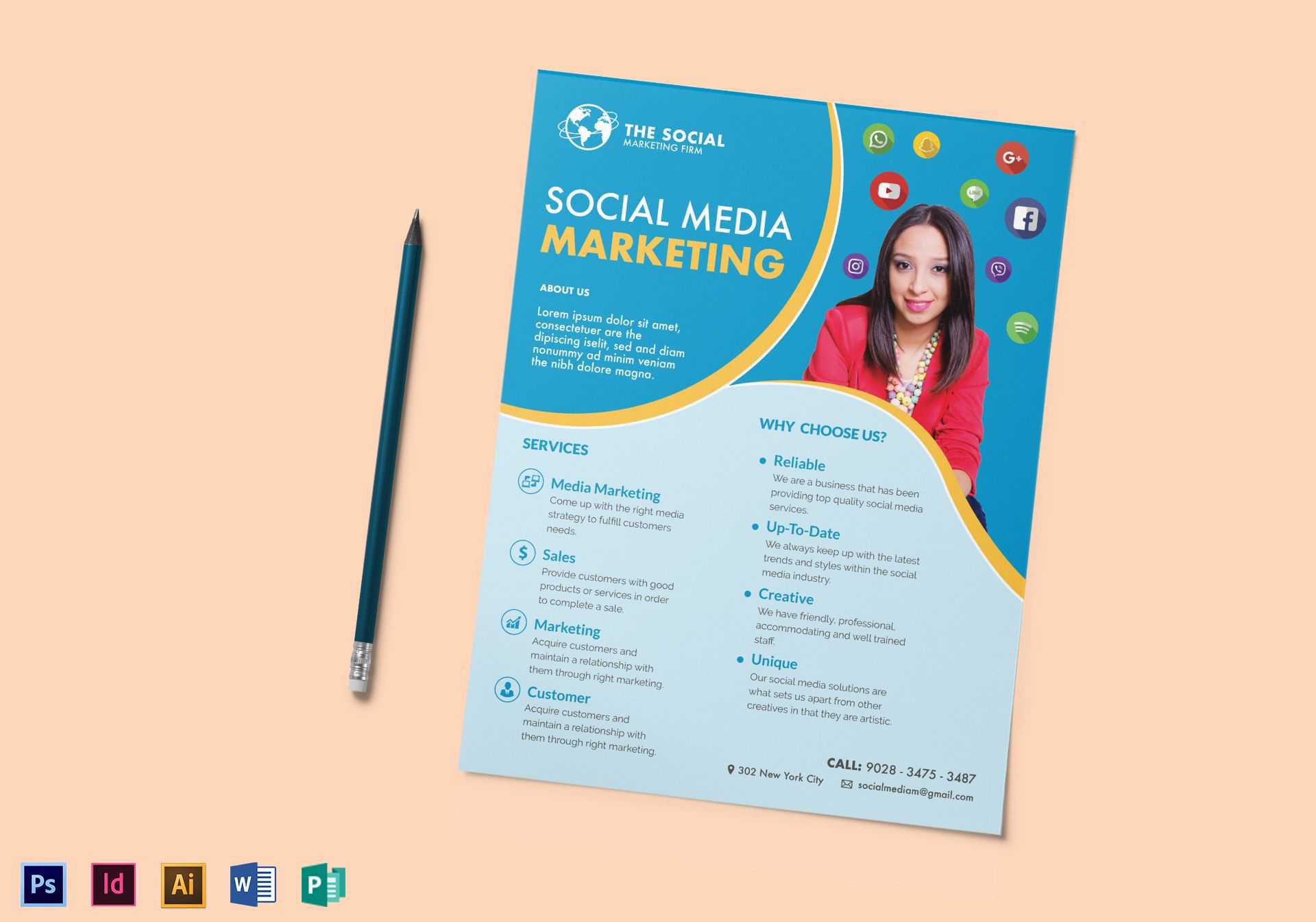 Social Media Marketing Flyer Template throughout Social Media Brochure Template