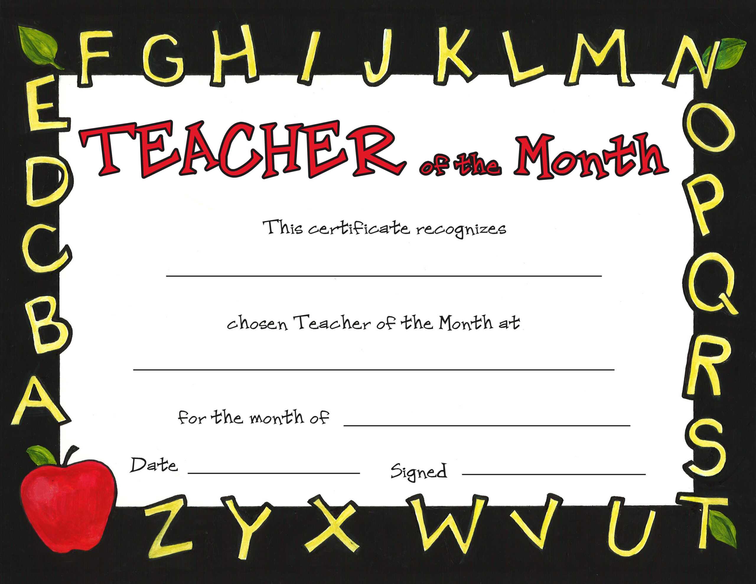 Special Awards Intended For Teacher Of The Month Certificate Template