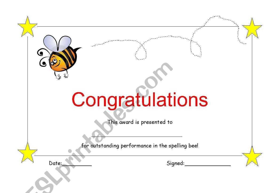 Spelling Bee Certificate – Esl Worksheet In Spelling Bee Award Certificate Template