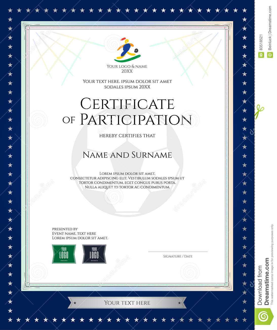 Sport Theme Certificate Of Participation Template Stock Inside Running Certificates Templates Free