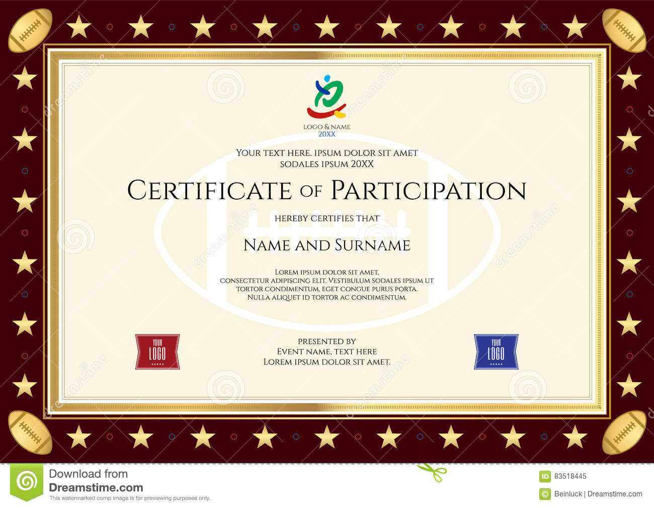 Sport Theme Certification Of Participation Template Stock Inside Player Of The Day Certificate Template