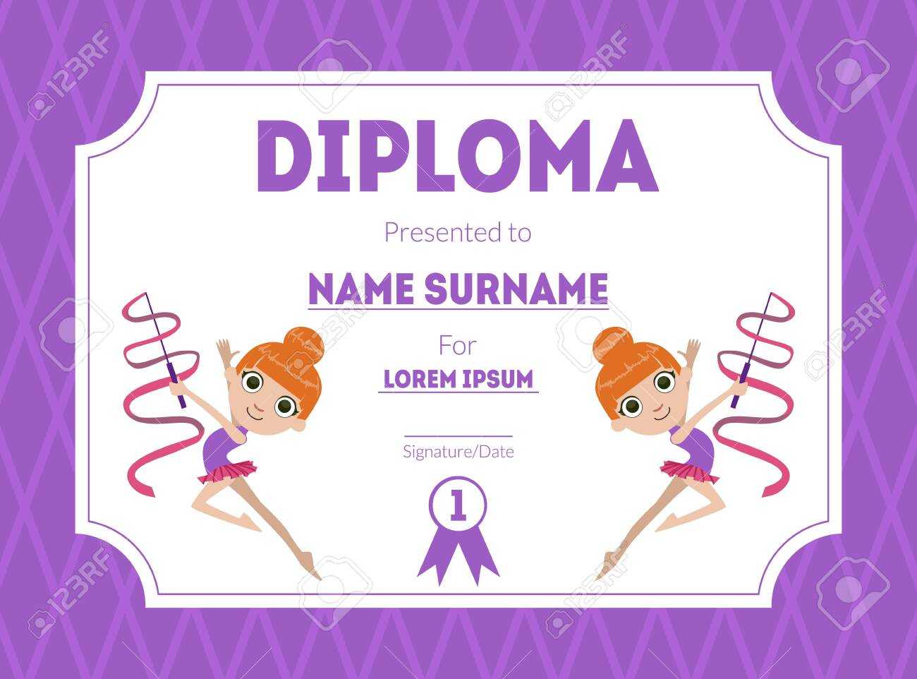 Sports Award Diploma Template, Kids Certificate With Gymnast.. With Regard To Gymnastics Certificate Template