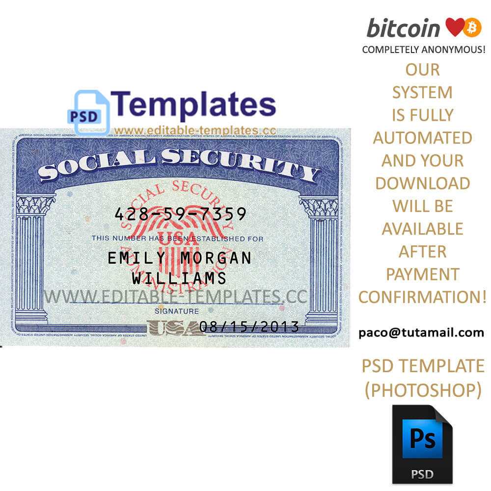 Ssn Usa Social Security Number Template Pertaining To Social Security Card Template Psd