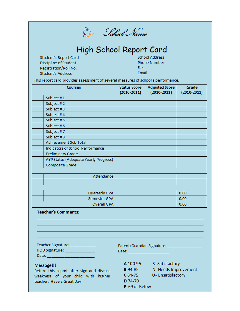 Student Report Template Pertaining To Result Card Template