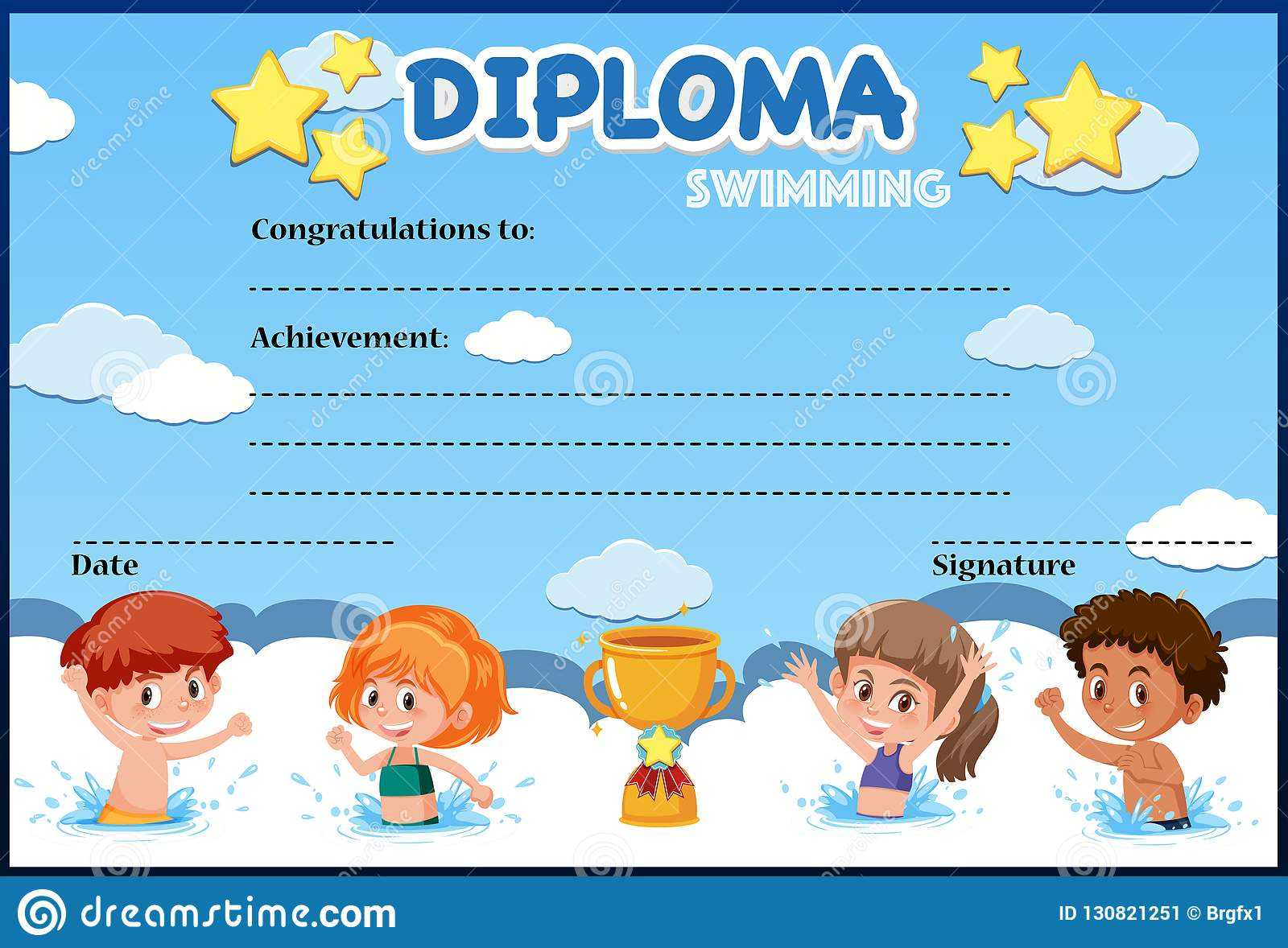 Swimming Diploma Certificate Template Stock Vector With Regard To Swimming Award Certificate Template