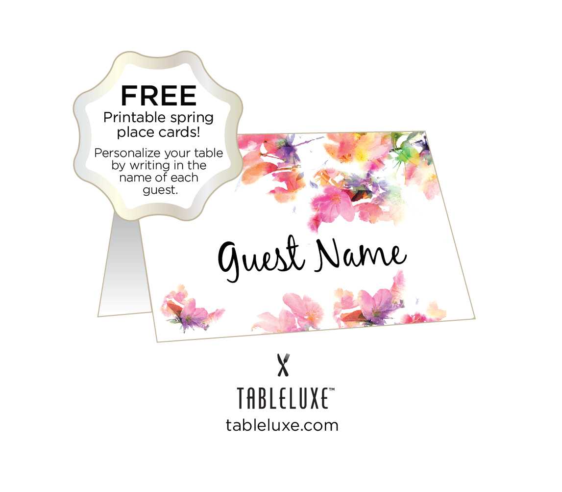 Tableluxe Printable Spring Place Cards Regarding Free Place Card Templates Download