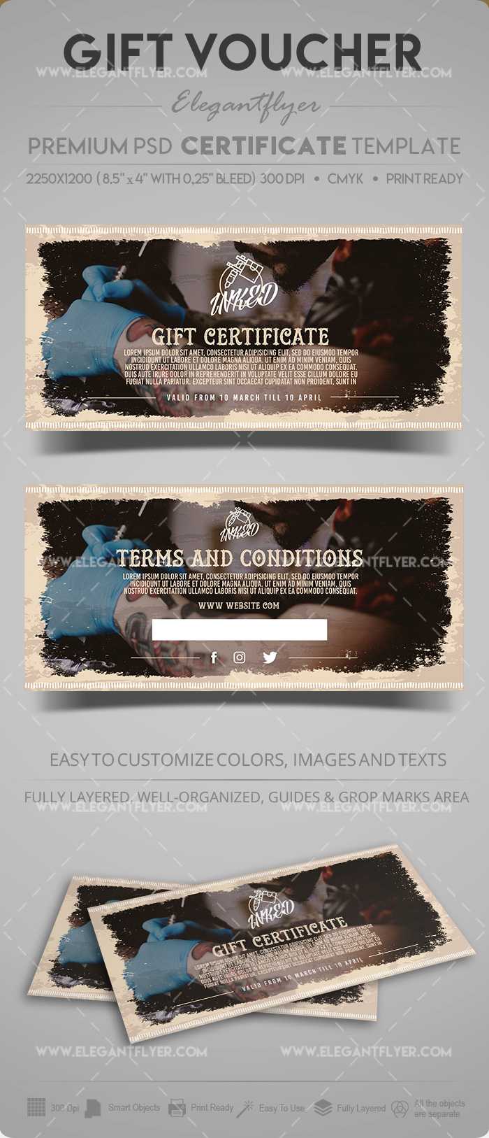 Tattoo Salon – Gift Certificate Template In Psd Throughout Tattoo Gift Certificate Template
