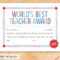 The Fine Porcupine — World's Best Teacher Award, Printable within Best Teacher Certificate Templates Free