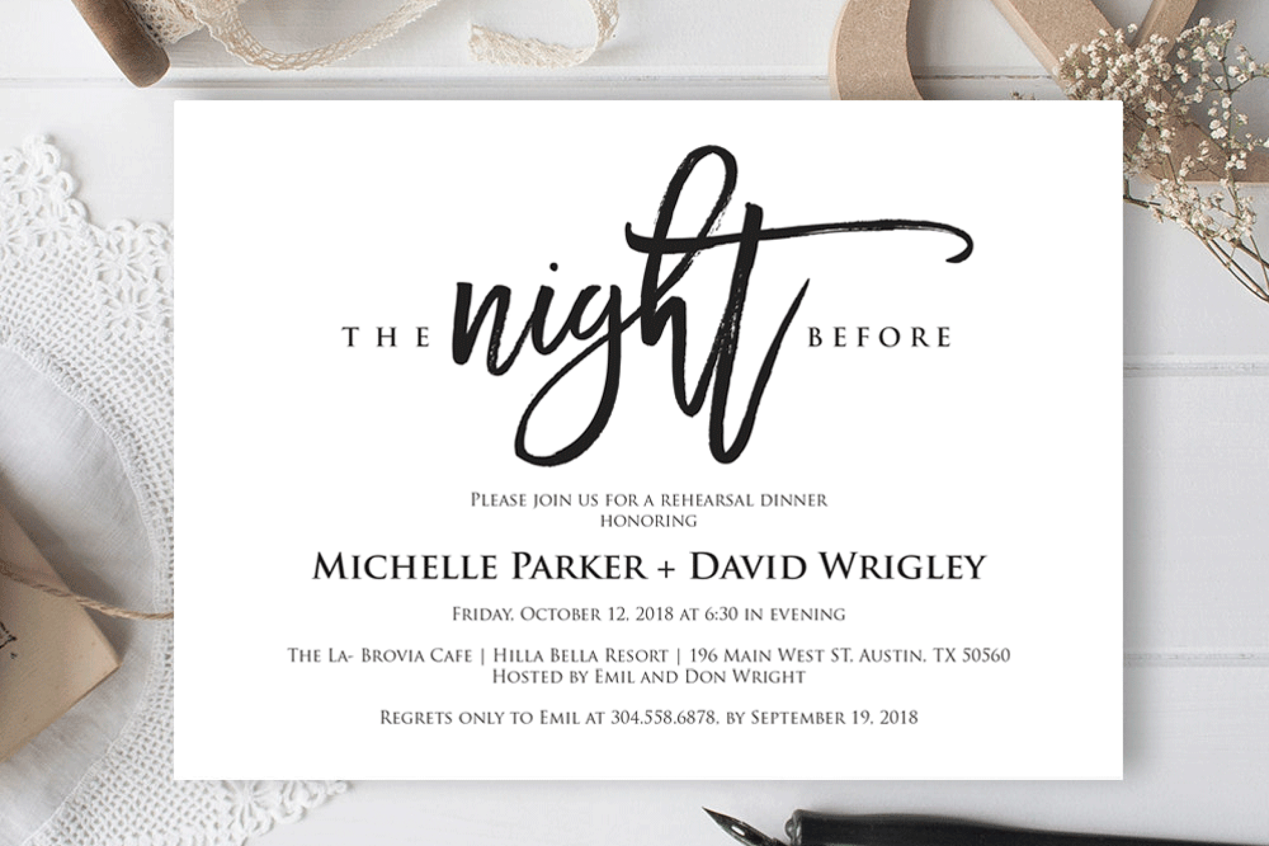 The Night Before Wedding Rehearsal Dinner Invitation Card With Regard To Frequent Diner Card Template