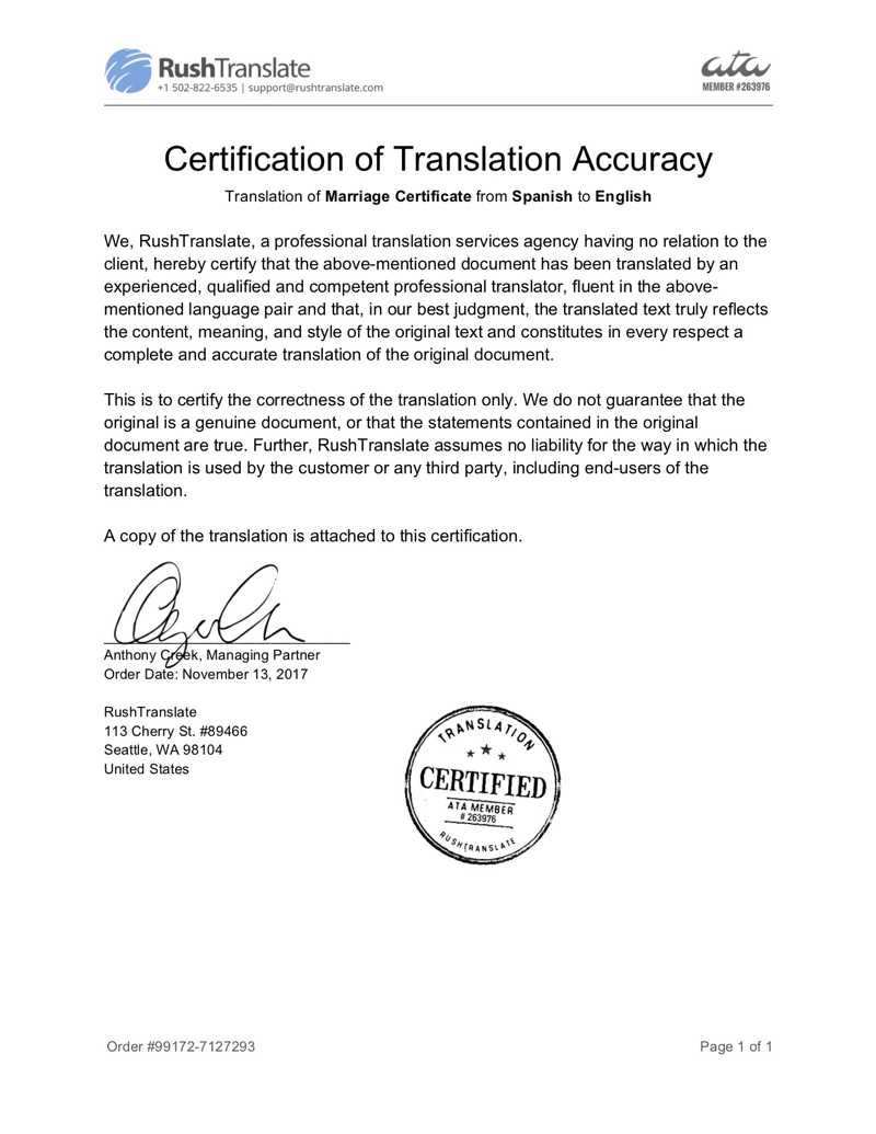 Translation Services Within Marriage Certificate Translation Template
