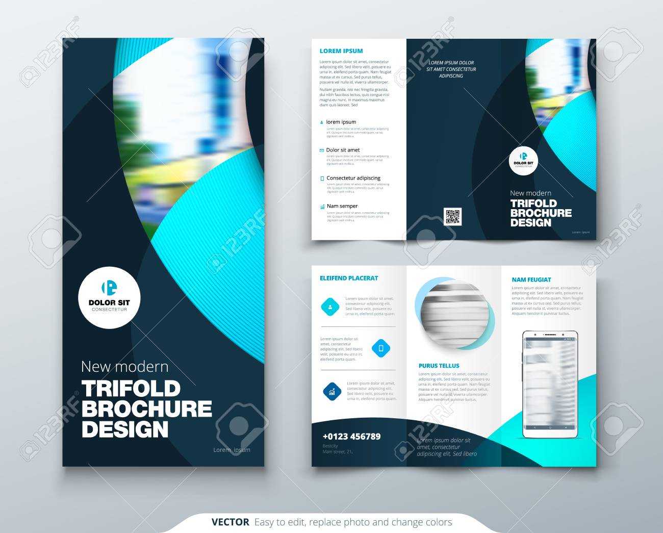 Tri Fold Brochure Design With Circle, Corporate Business Template.. Within Fold Over Business Card Template