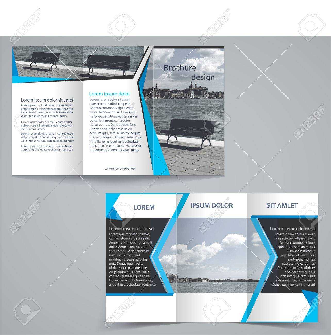 Tri Fold Business Brochure Template, Two Sided Template Design In Blue  Color. Intended For Double Sided Tri Fold Brochure Template