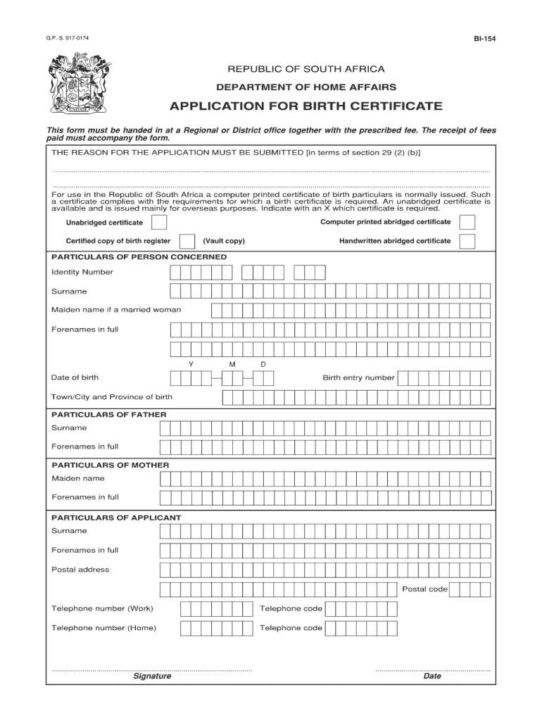 Unabridged Birth Certificate Form - Fill Online, Printable intended for South African Birth Certificate Template